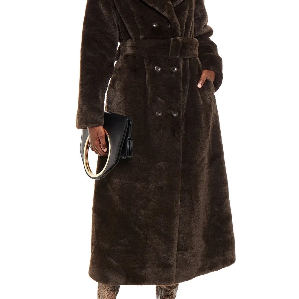 Stand Studio Faux Fur Dark Brown Coat size 36